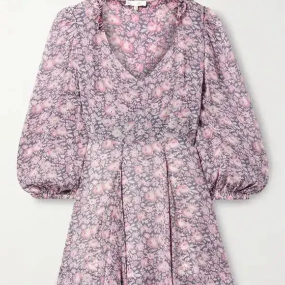 Loveshackfancy Cassidy Floral-Print Georgette Mini Dress - size 8 - Picture 5 of 9